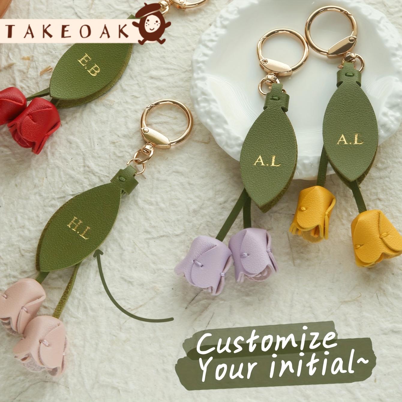 Monogram Keychain Leather - Customized Initals Leather Tulip Keychain Customize