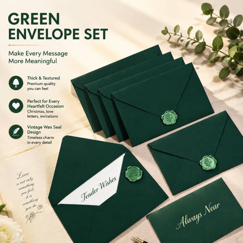 Wax Seal Letter Kit - Thick‑textured Green Envelope Premium‑feeling Christmas‑themed Blessing
