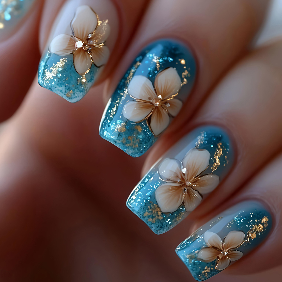 Pressed Flower Art - 24pcs/sest Short Medium fake nails for