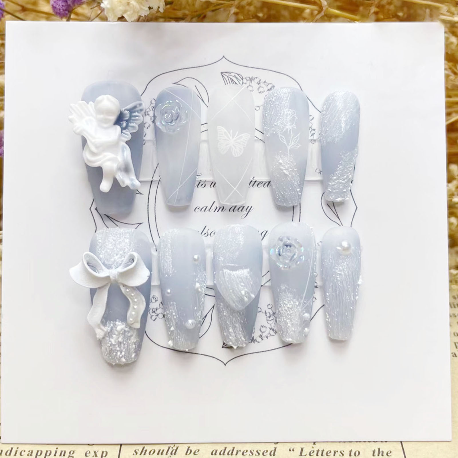 3D Plaster Angel False Nails G - огляд і ціна Pressed Flower Art
