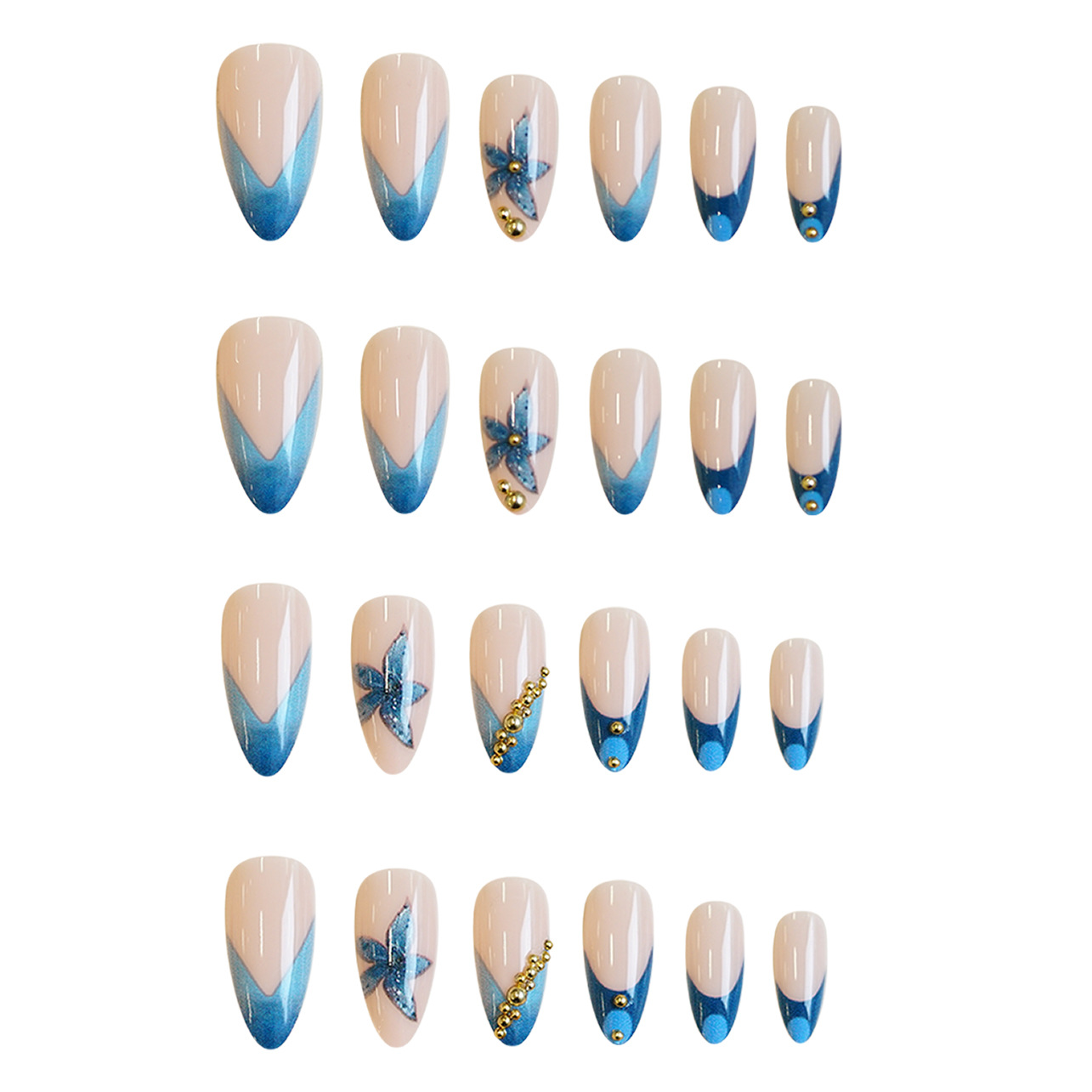 Nude fake nails with pink blue - огляд і ціна Pressed Flower Art