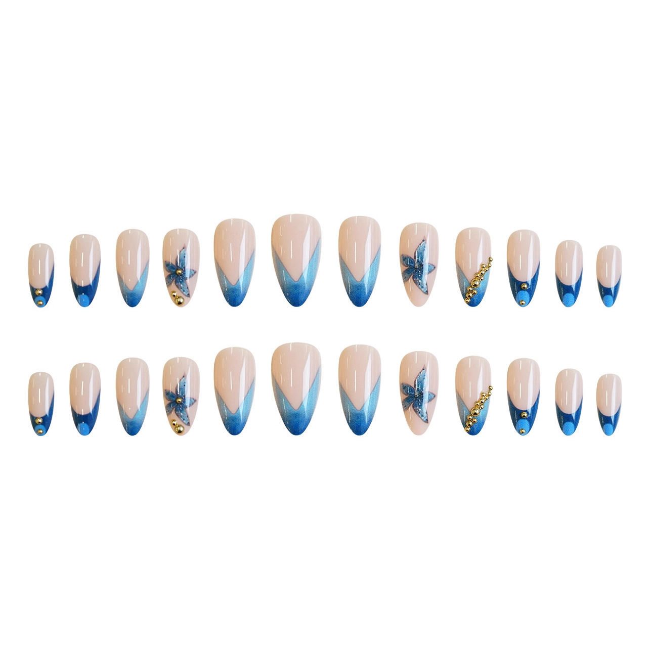 Nude fake nails with pink blue - огляд і ціна Pressed Flower Art