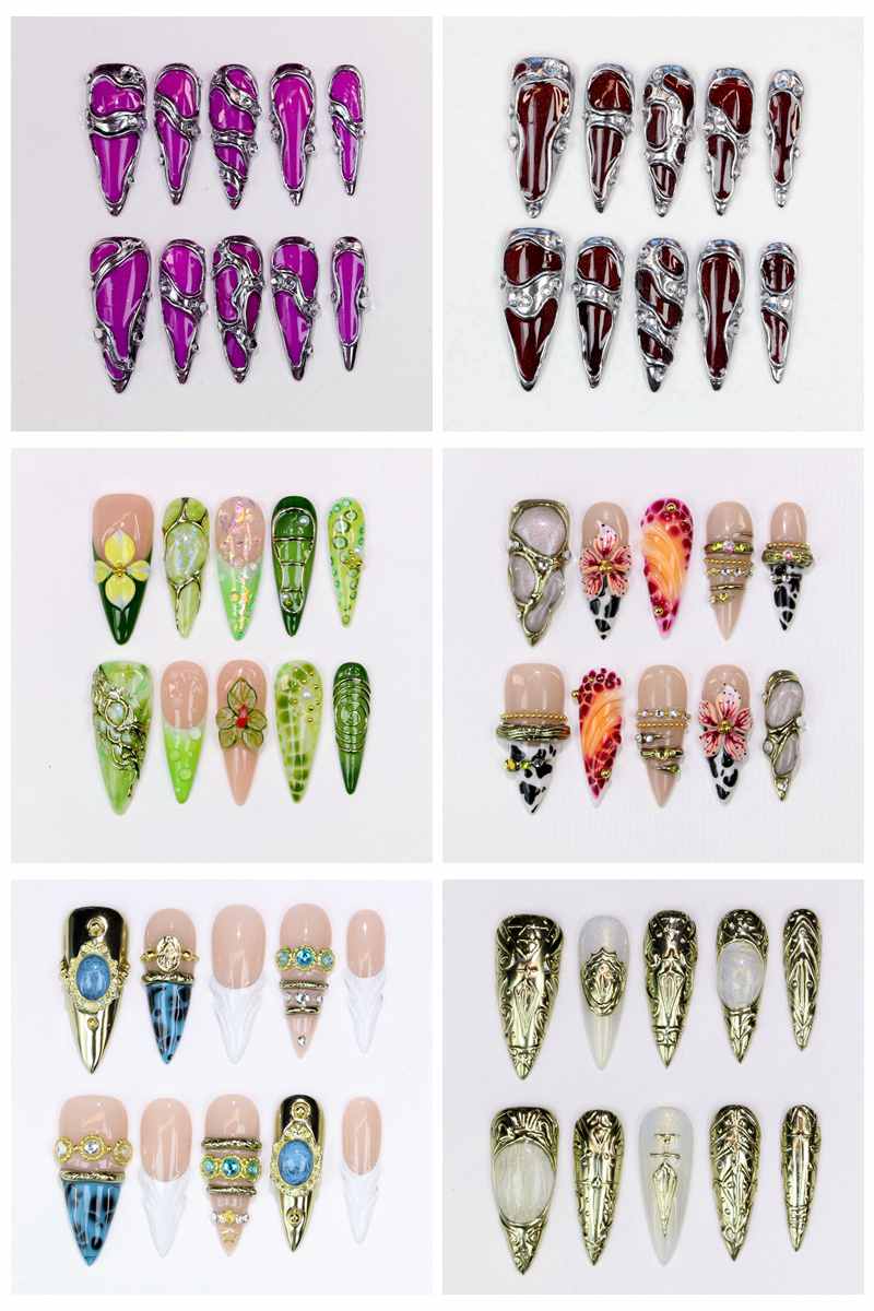 10Pcs Long Stiletto Press-On N - огляд і ціна Pressed Flower Art